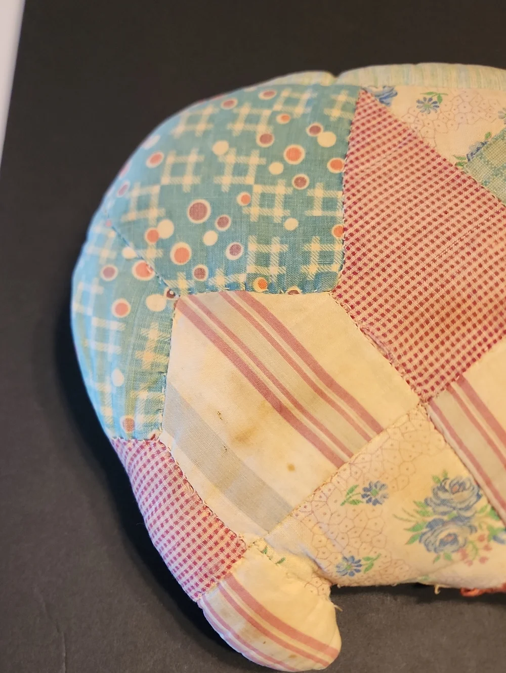 Patchwork Quilted Pig Decorative Pillow - Multicolor With Red Button Eye.